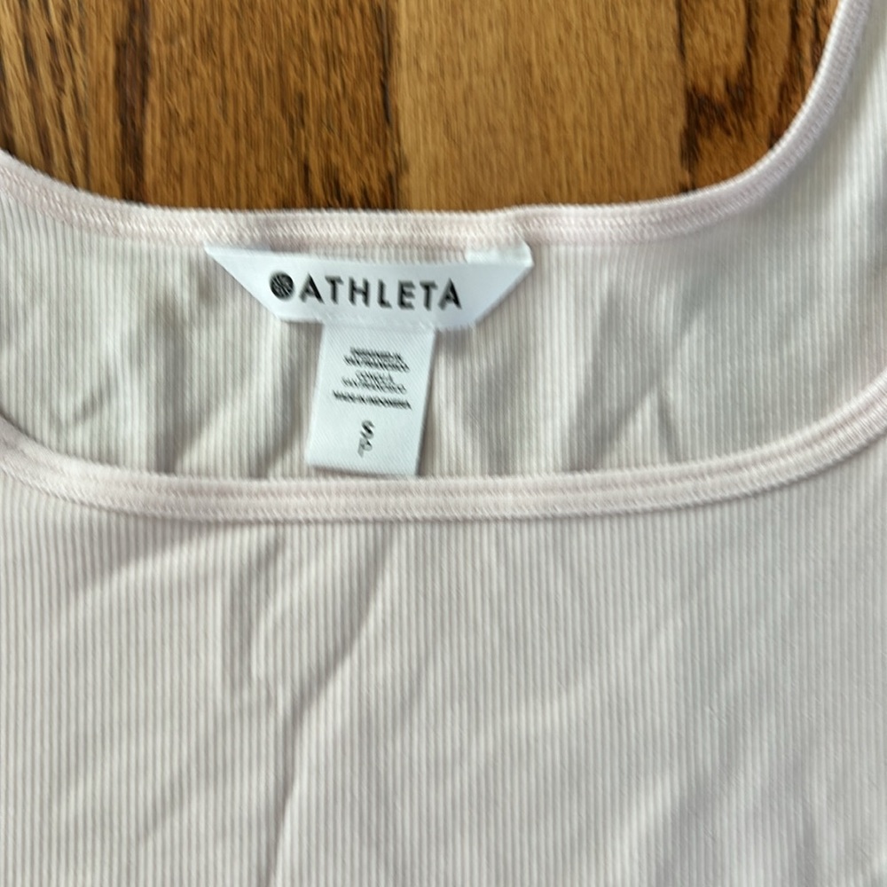 Athleta Signature Rib Square Neck Crop Tank Pink NWT Small - Picture 3 of 4